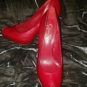 Jessica Simpson Red Leather Peep-Toe Pumps